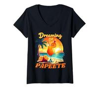 Femme Papeete Vacation Rêver De Vacances Papeete T-Shirt avec Col en V