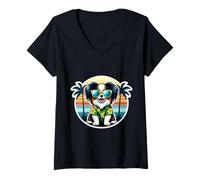 Femme Papillion Propriétaire de chien Summer Vibes Vacation Tropical Holiday T-Shirt avec Col en V