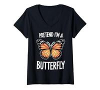 Femme Papillon Amusant Qui dort T-Shirt avec Col en V