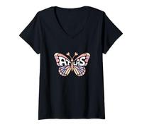 Femme Papillon Atlas - Word Art personnalisé avec nom Mignon T-Shirt avec Col en V