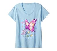 Femme Papillon coloré Bye Bye Whimsical Esthétique T-Shirt avec Col en V
