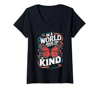 Femme Papillon dans Un Monde où Vous Pouvez être Quelque Chose d'être Gentil T-Shirt avec Col en V
