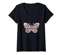 Femme Papillon du Dimanche - Word Art personnalisé avec nom Mignon T-Shirt avec Col en V