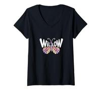 Femme Papillon en Saule - Art personnalisé avec nom Mignon T-Shirt avec Col en V