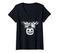 Femme Papillon Gothique Citrouille effrayante Halloween T-Shirt avec Col en V