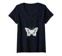 Femme Papillon Gothique Occulte sorcière Sombre Symbolisme T-Shirt avec Col en V