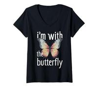 Femme Papillon I'm with The Butterfly Butterflies T-Shirt avec Col en V
