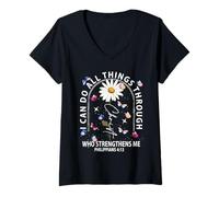 Femme Papillon Jésus Croix Dieu I Can Do All Thing Through Christ T-Shirt avec Col en V
