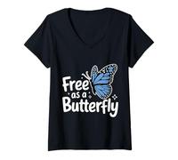 Femme Papillon Libre comme Un Papillon T-Shirt avec Col en V