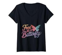 Femme Papillon Libre comme Un Papillon T-Shirt avec Col en V