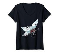 Femme Papillon Lover Insecte Dessin Portrait Motif T-Shirt avec Col en V