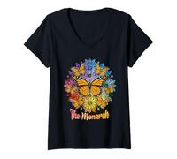 Femme Papillon monarque Flower Lover Boho Floral Milkweed Plant T-Shirt avec Col en V