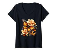Femme Papillon monarque Mignon T-Shirt avec Col en V