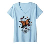 Femme Papillon monarque T-Shirt avec Col en V
