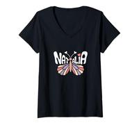 Femme Papillon Natalia - Word Art personnalisé avec nom Mignon T-Shirt avec Col en V