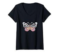 Femme Papillon Priscilla - Art personnalisé avec nom Mignon T-Shirt avec Col en V