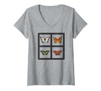 Femme Papillon, Quatre Beaux Papillons T-Shirt avec Col en V