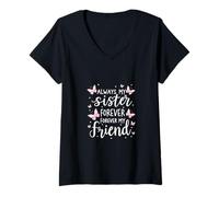 Femme Papillons Always My Sister Forever My Friend T-Shirt avec Col en V