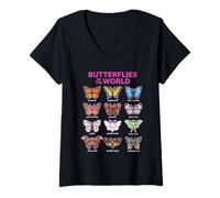 Femme Papillons du Monde Mignon Papillon Kawaii T-Shirt avec Col en V