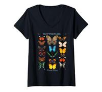 Femme Papillons du Pérou Art coloré de la forêt Tropicale T-Shirt avec Col en V