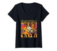 Femme Papillonzilla Parodie du Film Monstre Papillon géant T-Shirt avec Col en V