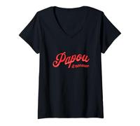 Femme Papou d'amour Cadeau Fête des Papou Humour Futur Papa 2026 T-Shirt avec Col en V