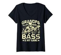 Femme Papy is My Name Bass is My Game Bass Player T-Shirt avec Col en V