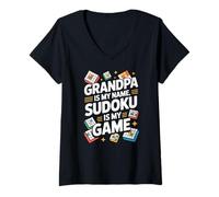 Femme Papy s'appelle Mon nom Sudoku est Mon Jeu T-Shirt avec Col en V