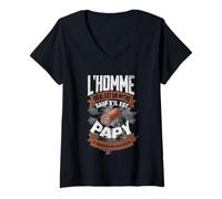 Femme Papy Saucisson apéro idée Cadeau pour Grand-père Humour T-Shirt avec Col en V