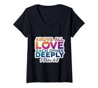 Femme par-Dessus Tout, Aimez-Vous profondément : Dieu, Verset de la Bible chrétienne T-Shirt avec Col en V