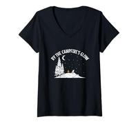 Femme par la Lueur du feu de Camp T-Shirt avec Col en V