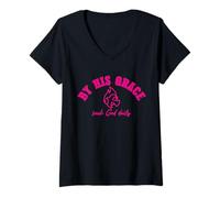 Femme par Sa Grâce, Soyez forts et Courageux, États-Unis, n'ayez Pas Peur T-Shirt avec Col en V