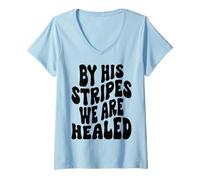 Femme par Ses Rayures, Nous Sommes guéris Happy Resurrection Sunday Jésus T-Shirt avec Col en V