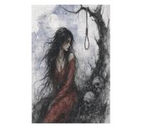 Femme par Un nœud coulant Puzzle 1000 Pièces en Bois, Défi de Réflexion | Gothique macabre, Illustration de fantaisie sombre, Motif Complexe, Fabrication en Bois, Défi Puzzle, Jeu de Logique