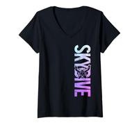 Femme Parachutisme Vintage Sky Diving Diver Parachutiste T-Shirt avec Col en V