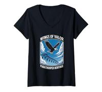 Femme Parachutiste Eagle Heritage Military Veteran Patriot Pride T-Shirt avec Col en V
