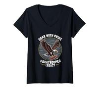 Femme Parachutiste Eagle Heritage Military Veteran Patriot Pride T-Shirt avec Col en V