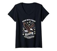 Femme Parachutiste Eagle Heritage Military Veteran Patriot Pride T-Shirt avec Col en V