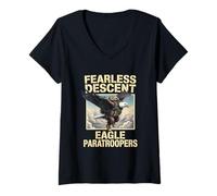 Femme Parachutiste Eagle Heritage Military Veteran Patriot Pride T-Shirt avec Col en V
