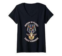 Femme Parachutiste Eagle Heritage Military Veteran Patriot Pride T-Shirt avec Col en V