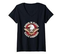 Femme Parachutiste Eagle Heritage Military Veteran Patriot Pride T-Shirt avec Col en V