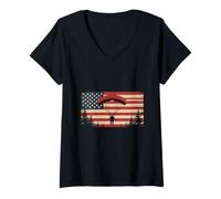 Femme Parachutiste patriotique parachutiste drapeau américain parachutisme parachutisme T-Shirt avec Col en V