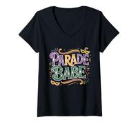 Femme Parade Babe Mardi Gras Carnaval Festival Fun Design T-Shirt avec Col en V