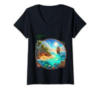 Femme Paradis des îles T-Shirt avec Col en V