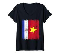 Femme Paraguay Vietnam Demi-Drapeau Histoire du Vietnam T-Shirt avec Col en V