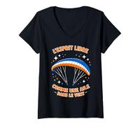 Femme Parapente, Esprit Libre, Aile dans Le Vent T-Shirt avec Col en V