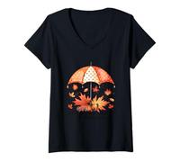 Femme Parapluie God is My Shelter Feuilles d'automne T-Shirt avec Col en V