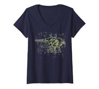 Femme Parasaurolophus - Amoureux des Dinosaures T-Shirt avec Col en V, Bleu Marine, XL