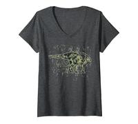 Femme Parasaurolophus - Amoureux des Dinosaures T-Shirt avec Col en V, Chiné Foncé, L