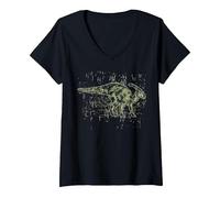 Femme Parasaurolophus - Amoureux des Dinosaures T-Shirt avec Col en V, Noir, XL